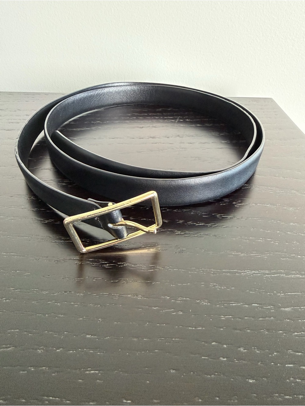 H&M Black Split Leather Belt Gold Rectangle Buckle XXL - Picture 2 of 11